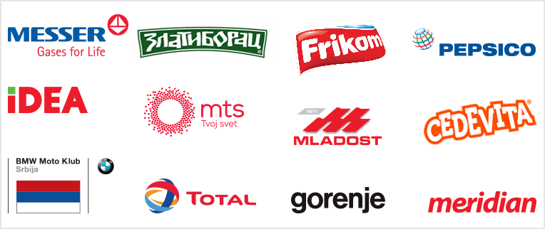 Reference Messer, Zlatiborac, Frikom, Pepsico, Idea, MTS, Mladost, Cedevita, BMW Moto Klub, Total, Gorenje, Meridian