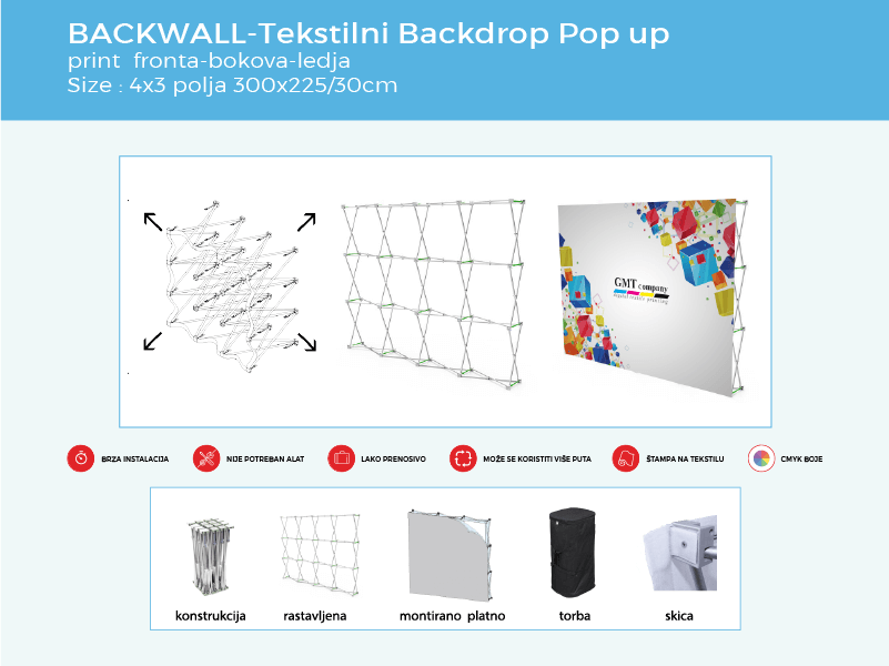 Backwall Tekstilni paravan Backdrop 4x3 specifikacija