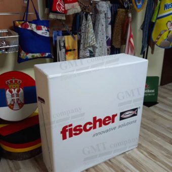 Reklamni display sistem pop up counter-pult Fischer logo