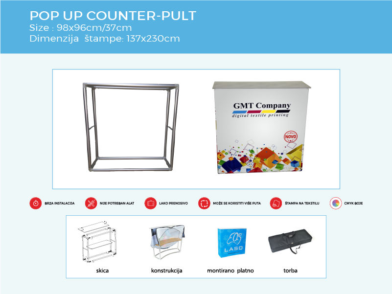 Reklamni display sistem Pop up counter-pult specifikacija